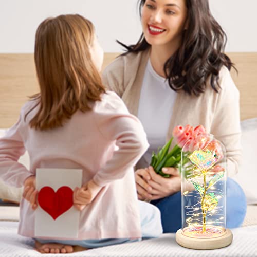 ADAZ Beauty and Beast Rose, Galaxy Eternal Rose Gift for Her in Glass Dome Colorful Artificial Roses with LED Light on Valentine's Day,Christmas ,Mother's Day,Birthday,Anniversary