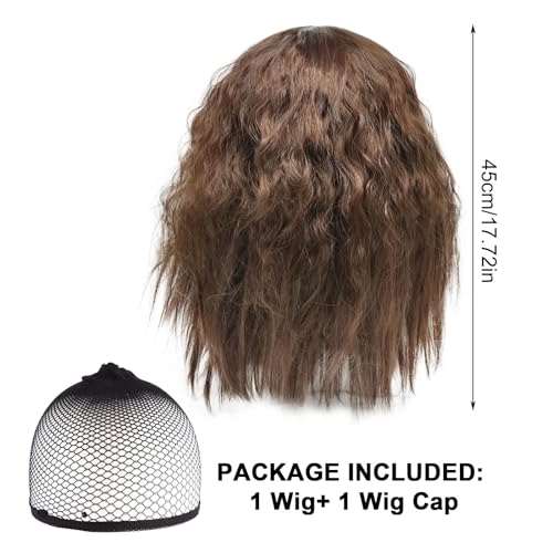 SKHAOVS Curly Fancy Dress Wig With Hair Bangs - Short Wavy Synthetic Bob for Women Cosplay Party, Halloween - Shoulder Length (Brown) - Image 2