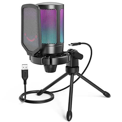 (Renewed) FIFINE USB Gaming Microphone Kit, Plug & Play for PC, PS4/5, 192 kHZ Condenser Cardioid Microphone Set with Mute Button, Volume Gain, RGB, Arm Stand, for Streaming, Discord, Twitch, Video