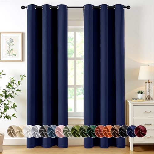 MIULEE Blackout Curtains for Bedroom Living Room 2 Panels, Thermal Insulated Room Darkening Drapes Grommet Noise Reducing Light Blocking Window Treatments 72 Inches Long 40x72 Inch Navy Blue