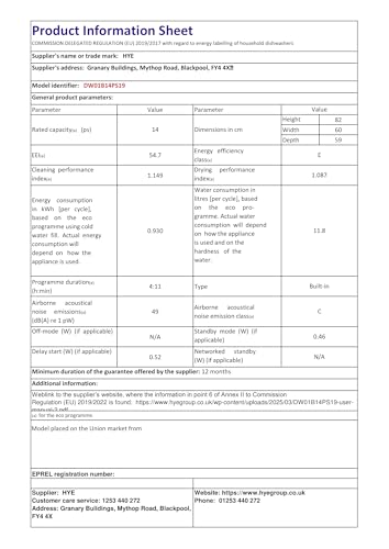 HYE Dishwasher - Integrated Dishwasher With 14 Place Settings, 60cm, Full Size & Built-In Design, Silver, ECO Program, Quick Wash, Quiet Operation (49 dB) - DW01B14PS19 - Image 11