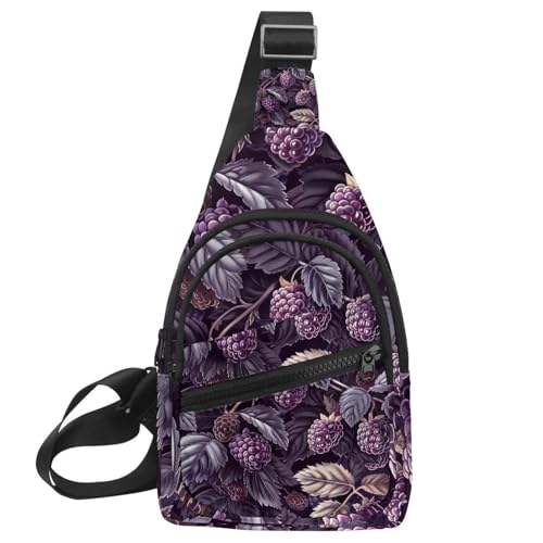 Mochila cruzada con patrón de hojas de mora y correa ajustable para senderismo y correr
