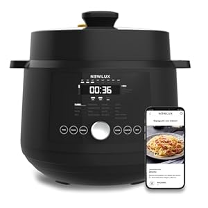NEWLUX – SmartChef V600 Multikocher 6L, 1200W, Schnellkochtopf mit 4 Druckstufen (90 kpa) und 17 Programmierprogrammen. 24 Stunden programmierbarer Schnellkochtopf mit Dampfgarer 2 Ebenen