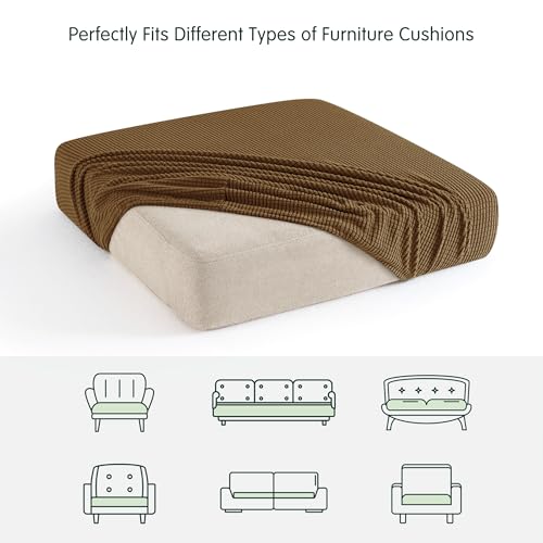 Image of CHUN YI Stretch Couch Cushion Cover, Fitted Loveseat Sofa Chair Seat Slipcover Furniture Protector, Checks Spandex Jacquard Fabric(3,Coffee), 3