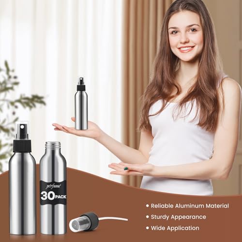 30 Pcs Aluminum Spray Bottles 4 Oz Fine Mist Spray Bottles Refillable Metal Atomizer Bottles Containers with Black Pump Bulk Reusable Empty Spray Bottle Small Travel Bottle for Home Travel Cosmetic4