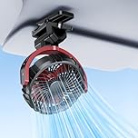 DICMKY Car Clip on Fan for Sun Visor Handle, 2000Mah Rechargeable Battery Powered Usb Fans That Blow Cold Air, Portable Car Cooling Fan for Cars without Ac, for Vehicle, Van, Suv, Rv, Truck, Red
