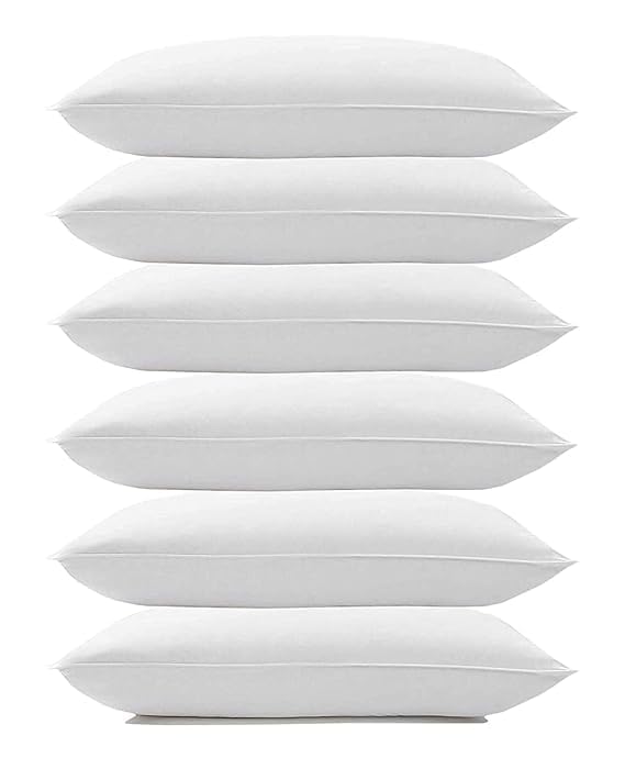 Image of MINIMART Microfiber Pillows Set of 6 Height Adjustable with Stripes for Sleeping | Set of 6 | 41x61 cm - White (6, White, King (U.K. Standard) S0-2