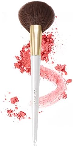 Fan Brush by ENZO KEN, Round Tip Blush Contour Brush, Large Fluffy Powder Brush, Good Resilience and Flexible Makeup Brushes for Rare Minerals Powder, Contour Sculpting and Highlighting- Makeup Straight, Simple Natural Color, Nose Contour (169-O-White)