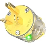 Not the Standard15A!!! 20A Lighted Male Extension Cord Ends 120V NEMA 5-20P Illuminated Drop Cord Cap Green Neon Light 110V Repair Connector 3-Prong Straight Blades Commercial Grade UL Listed 1-Pack