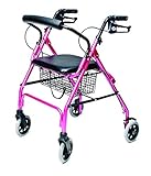 Lumex Walkabout Lite Rollator with Seat, Lightweight 14.5 lb.Walker, Large 6' Wheels, Pink