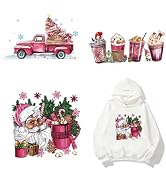 Christmas Iron on Patches for Clothes Pink Christmas Tree Car Iron on Transfers Stickers Cute San...