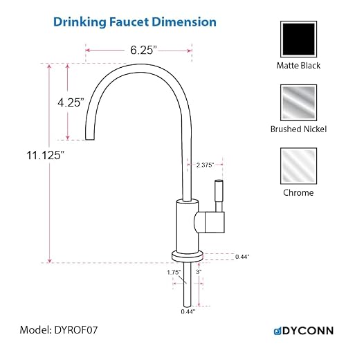 Dyconn Faucet Drinking Water Faucet For Ro Filtration System Single 1/4 Connector No Air Gap Matt Black #TOP1