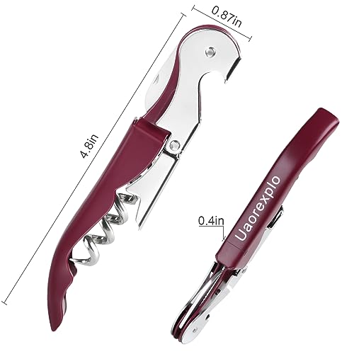 Uaorexplo Manual Wine Opener, 2PCS, Server Wine Key, Double Hinged Corkscrew with Foil Cutter, Sturdy Stainless-Steel Screw, Bottle Opener for Server, Waiter, Bartender and Sommeliers, Black&Wine Red