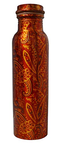 Zap Impex Kupfer-Wasserflasche für ayurvedische Vorteile Rajasthani Print Design Travellers Water Pitcher Bottle Joint Free 900ml