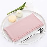 DeZerlor 4PCS Dusty Rose Cotton Fringed Napkins Handmade Linen Napkins Boho Rustic Dinner Cloth Napk