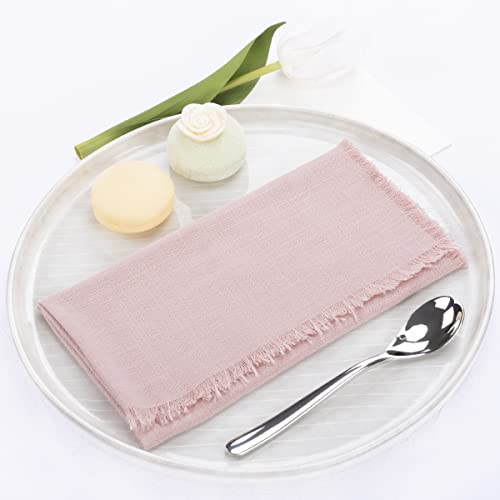 Dezerlor 4Pcs Dusty Rose Cotton Fringed Napkins Handmade Linen Napkins Boho Rustic Dinner Cloth Napkins For Wedding Bridal Baby Shower Party Decoration,16"X16"(Dusty Rose,4Pcs) #TOP23