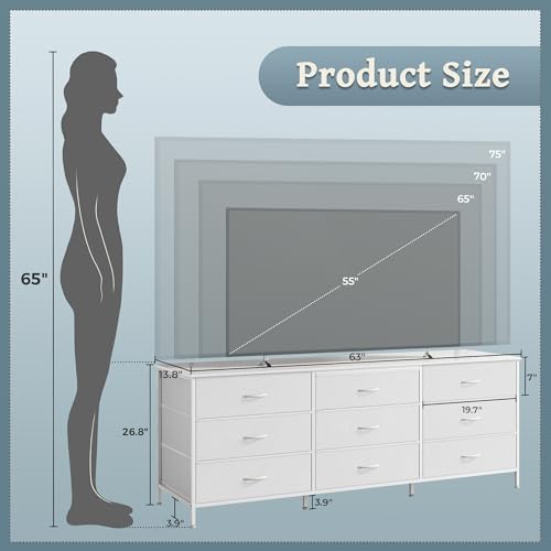 image for Huuger 63 Inch Dresser for Bedroom, Dresser for Closet with 9 Drawers,