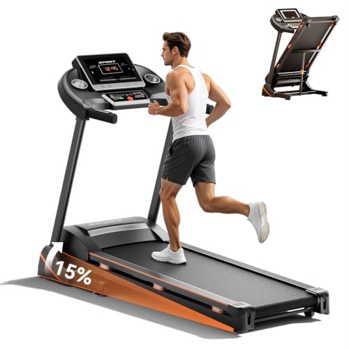 Image of Renestar Treadmills for Home, Foldable Treadmill with 15% Auto Incline, Folding Treadmills for Running Walking, 300LBS Capacity, 3.0 HP Motor, 10MPH, Bluetooth Speaker, Pulse Monitor
