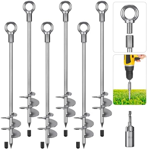 Dolibest Bodenanker Schaukel 76cm Trampolin Erdanker 6 Schraubheringe | Camping Vorzelt Klettergerüst Schaukelgestell Slackline Gartenhaus Carport,Einschraubbar,M12,Φ2cm Fester Öse