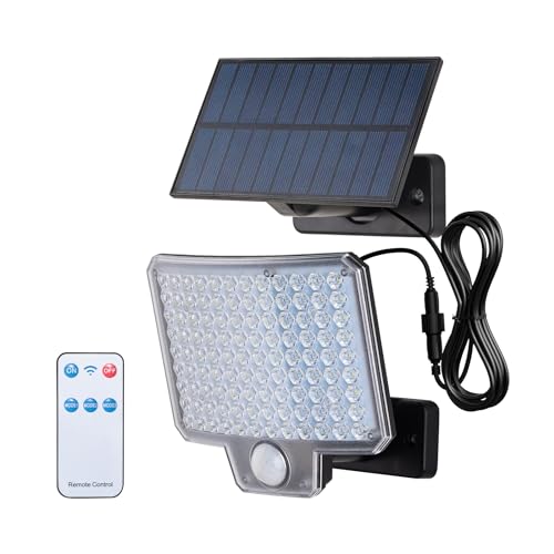 GRIFEMA GD201 Lampa Solarna Zewnętrzna z Czujnikiem Ruchu, [108 LED/ 3 Tryby/ 1500mAh], Reflektor Solarny z Pilotem, IP65 Wodoodporna do Ogrodu, Garażu