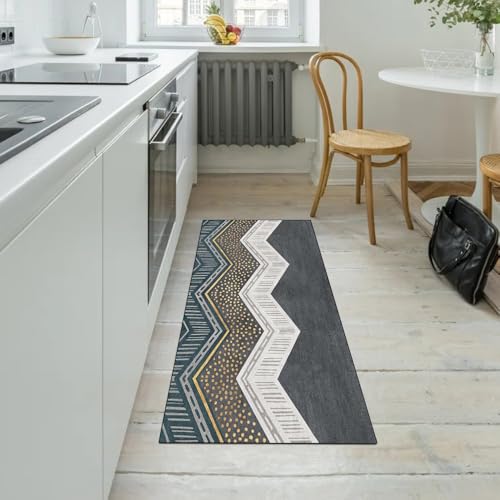 Alfombra gris para pasillo moderna de 100 x 250 cm antideslizante lavable 5