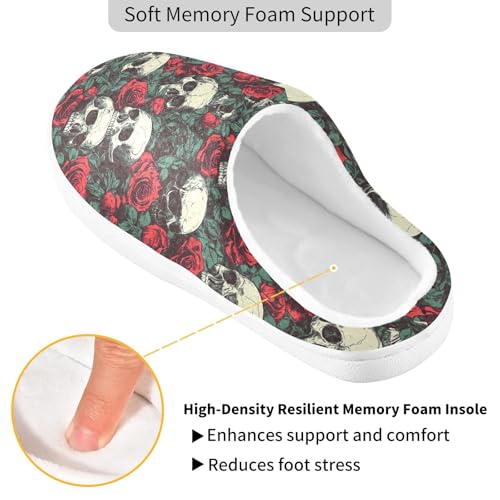 Womens Men's Halloween Skull Gothic Flowers Slippers,Memory Foam Slippers for Home,Bedroom Slippers Fluffy Fuzzy Slippers House Shoes for Women Men 213448173