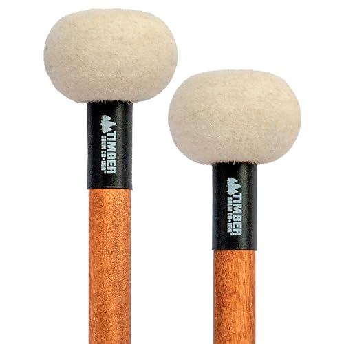 Timber Drum Co. Timpani Mallets, Medium Felt –– Sticks for Drum Set, Cymbal Roll, Percussion –– Birch Wood Handles 15.25'