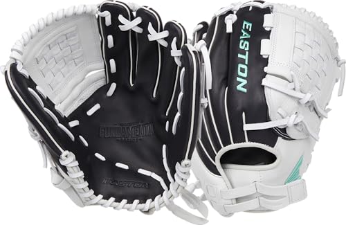 Easton | Fundamental Series Fastpitch Softball Glove | 12" | RHT | Basket Web | Black/White/Mint