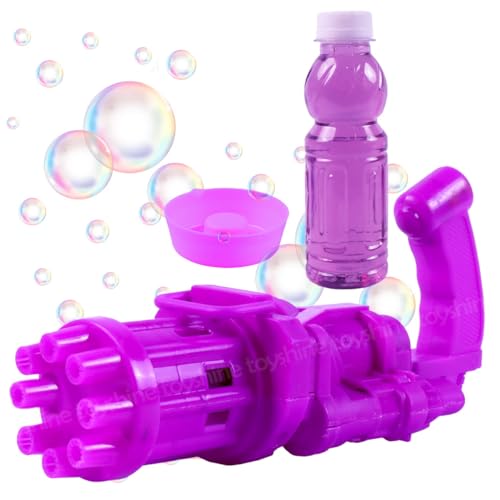Image of Toyshine 8 Hole Electric Bubbles Gun Gatling Bubble Machine Toy with Scoup Bottle for Children Party Favors Outdoor & Indoor Activity for Boys Girls 3 Years and Above (Purple)