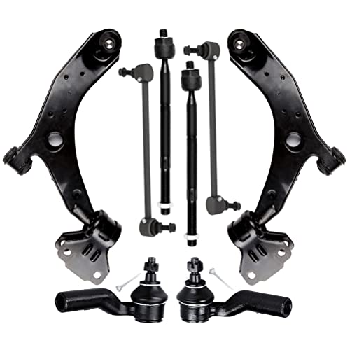 Front Lower Control Arm w/Ball Joint fit for Mazda 3 2010 2011 2012 2013, Suspension Kit with Inner Outer Tie Rod End Sway Bar Link - 8pc Set