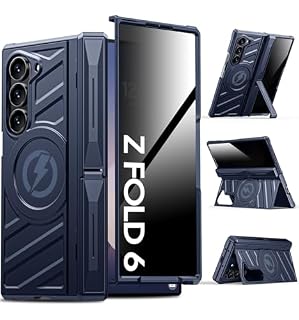 LEIAU Schutzhülle für Samsung Galaxy Z Fold 6: Robuste Schutzhülle [kompatibel mit MagSafe] [Sichtschutz] [Scharnierschutz] [Doppelständer] Stoßfeste TPU + PC-Hülle für Zfold 6 5G 2024 Blau