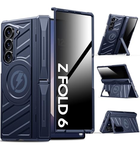 LEIAU for Samsung Galaxy Z Fold 6 Case: Heavy Duty Armor Phone Case[Compatible with MagSafe][Privacy Screen Protector][Hinge Protection][Dual Kickstand]Shockproof TPU+PC Cover for zfold 6 5G 2024 blue