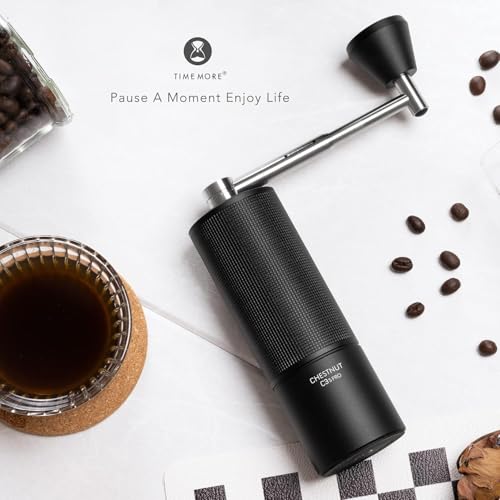 Image of TIMEMORE Chestnut C3S PRO Manual Coffee Grinder - Compact with Foldable Handle, Adjustable Stainless Steel S2C Conical Burr for Espresso, French Press & More, Portable Coffee Grinder (Black)