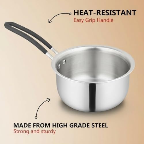 Onions India Gold Triply Stainless Steel Sauce Pan | 1 Litre Induction & Gas Compatible Pan with Heat-Resistant Handle | Mirror Finish (Small - 1... - Image 4