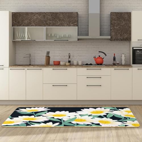 Alfombrilla de cocina antideslizante VAPOKF lavable y absorbente con diseño floral, pack de 2 6