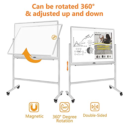 Mobile Whiteboard With Stand For Home Office- 48X36 Adjustable Height Reversible Double Sided Dry Erase Board, Magnetic White Board On Wheels, Bundle With Flip Chart Holders, Markers, Calendar, Eraser #TOP4