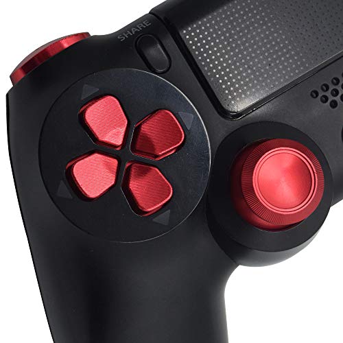 TOMSIN Metal Buttons for PS4 Controller Gen 1, Aluminum Metal Thumbsticks Analog Grip & Bullet Buttons & D-pad & L1 R1 L2 R2 Triggers (Metal Red)