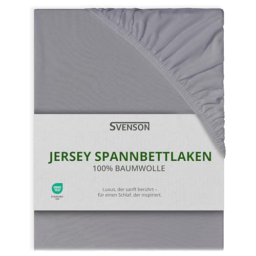 svenson Jersey Spannbettlaken, Spannbetttuch 100% Baumwolle 140 x 200 cm Silber/hellgrau