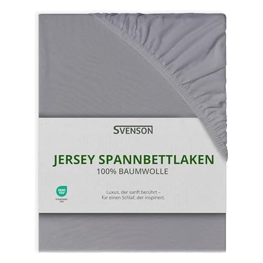 svenson Jersey Spannbettlaken, Spannbetttuch 100% Baumwolle 140 x 200 cm Silber/hellgrau