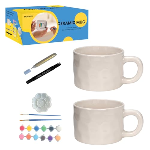 Paint Your Own Mug Kit, Custom Ceramic Mug Painting Set, Blank White Coffee Mugs with Paints and Brushes Pottery Craft Art Activity Kit for Birthday Valentine Father Mother Day Gift