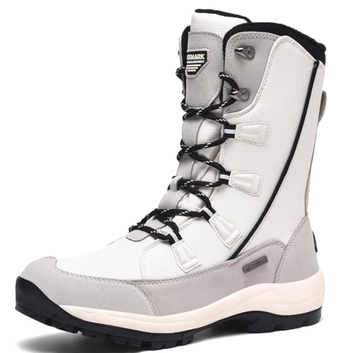 ROCKMARK Mens Winter Mid-Calf Snow Boots Fur Lined Warm Waterproof Slip On Outdoor Athletic Snow Boots