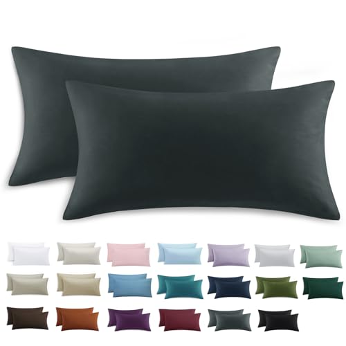Tifschlaf Kissenbezug 40 x 80 2er Set - Kopfkissenbezug 40x80 Anthrazit mit Reißverschluss aus Mikrofaser Weich, 40x80cm Grau Pillow Case