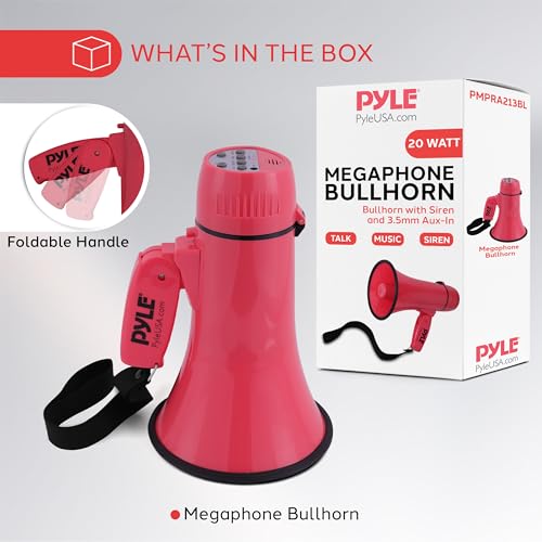 Pyle 20W Megaphone Bullhorn - 5.43" x 8.66" Portable Megaphone, 400-Yard Projection Range, Automatic Siren, Voice Talk, Music & Whistle, Adjustable Volume, Shoulder Strap, Battery Operated by Pyle - Image 6