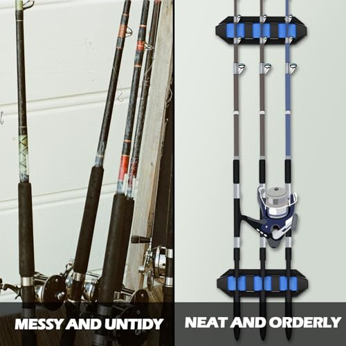 Sratte 4 Pcs Rod Holders for Fishing Boat Wall Mount Fishing Pole Holders 3 Rod Horizontal EVA Foam Garage Rod Rack Summer Boat Accessories for Men Gifts, 7.8 Inch(Blue)