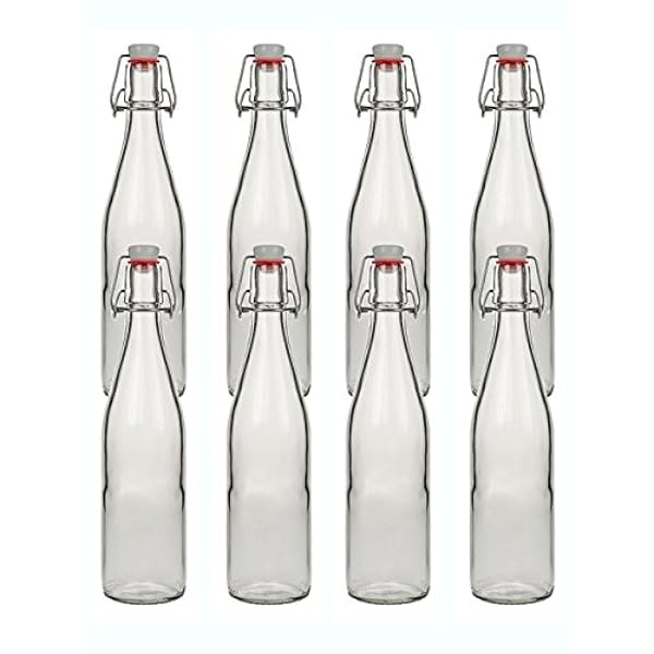 Vitrea Botellas de cristal (tipo A con cierre de estribo, 500 ml, rellenables, incluye embudo de 5 cm de diámetro)