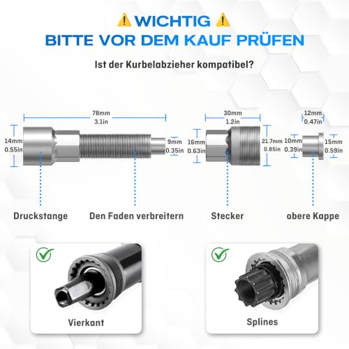 WATSABRO Kurbelabzieher Fahrrad 14mm Schlüssel Universal Tretlager Werkzeug – Ansicht 2