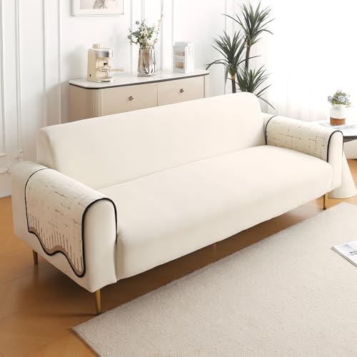 Image of HOKIPO Premium Supple Soft Wavy Anti-Slip Armrest Cover for Sofa, 1 Pair, Cream Brown (AR-5971-CRBR*2)