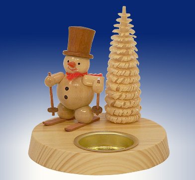 Tealight Owner Snow Man + ski Candle Candelabrums Candle Holder Tea Light 10cm ore Mountains New