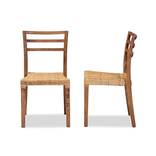 Baxton Studio Arthur Modern Brown Wood And Rattan 2-Piece Dining Chair Set #TOP7