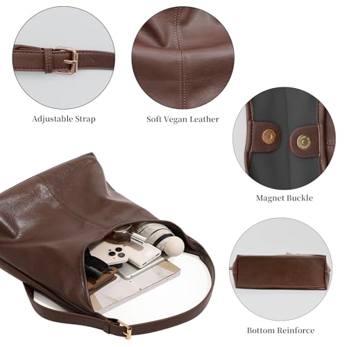 JueiXeoy Hobo Bags for Women Slouchy Tote Bag Crossbody Purses 2PCS Retro Vegan Leather Shoulder Handbags with Coin Purse Set Brown — view 5
